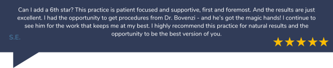 S.E. praises Dr. Bovenzi’s care and results, five stars shown.